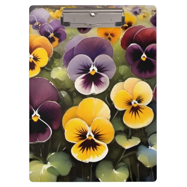 Porte-bloc Pansies jaunes et violets aquarelle (Devant)