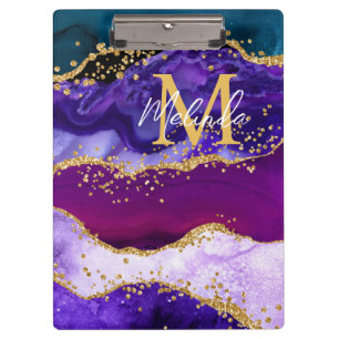 Porte-bloc Paon Violet et Bleu Faux Paillettes Agate