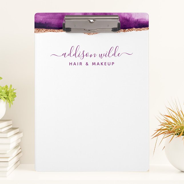 Porte-bloc Papeterie de travail abstraite violette et dorée à (Créateur téléchargé)