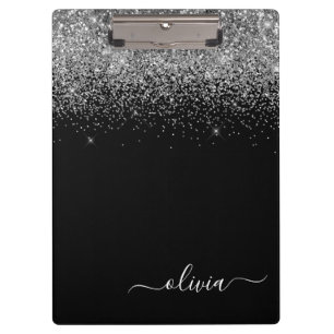 Porte-bloc Papier à lettres fille paillettes argent noir Mono