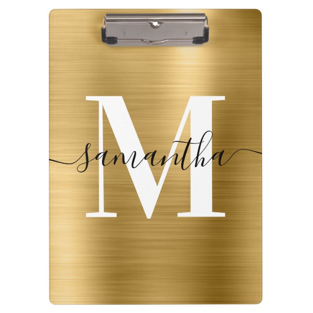 Porte-bloc Papier alu Signature Monogramme Doré Brillance  (Devant)