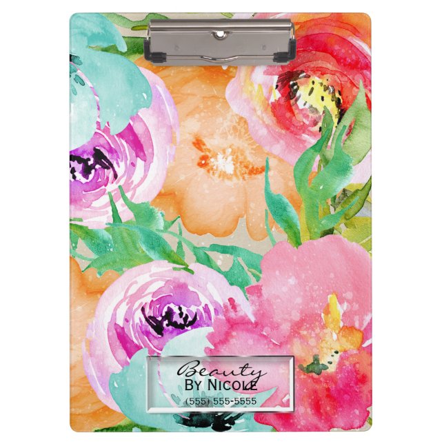 Porte-bloc Papier floral personnalisé aquarelle couleur vive (Devant)
