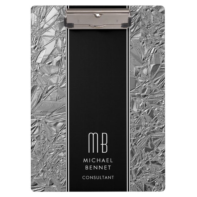 Porte-bloc Papier métallisé argent monogrammé (Devant)