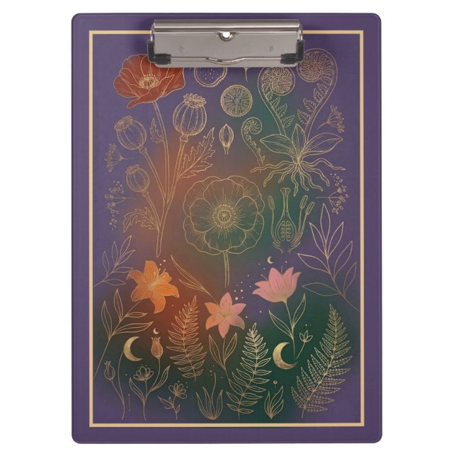 Porte-bloc Papier Peint Botanique Foncé aux Coquelicots et Fo (Devant)