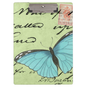 Porte-bloc Papillon à ailes bleues sur carte postale Turquois