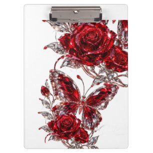 Porte-bloc Papillon de cristal de rubis et rose