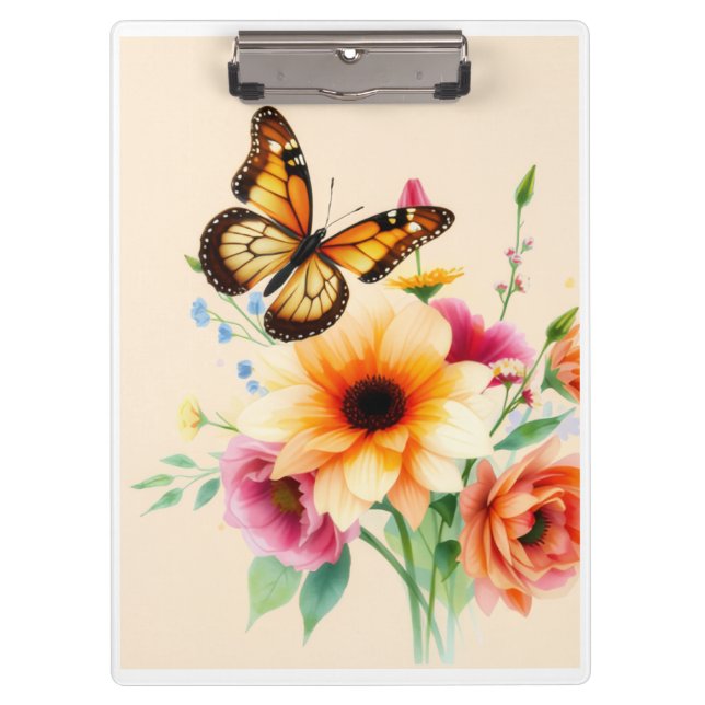 Porte-bloc Papillon Monarch aquarelle et spirale florale Non (Devant)