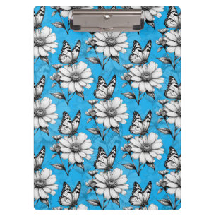 Porte-bloc Papillon sur motif de fleur de conception bleue