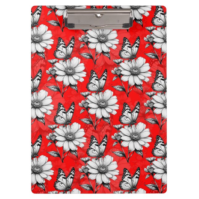 Porte-bloc Papillon sur Motif de fleurs Design rouge (Devant)