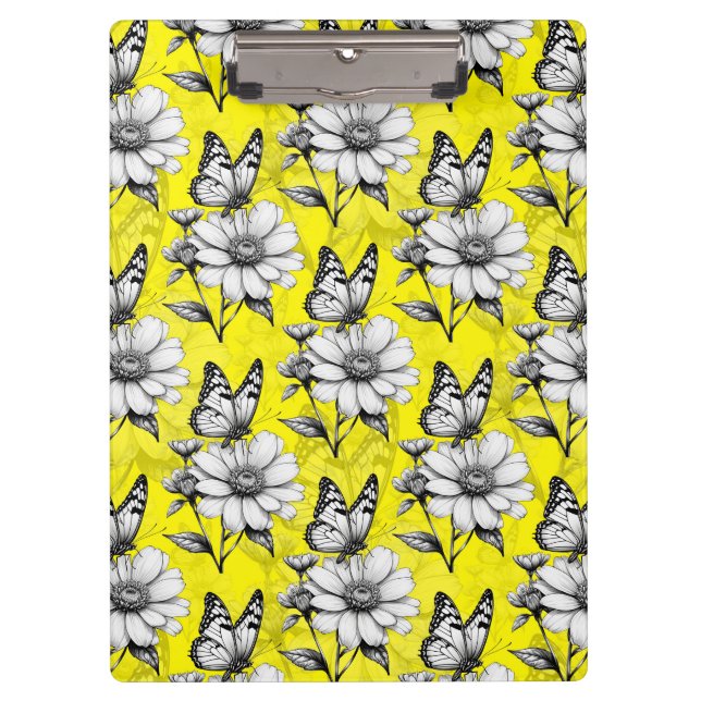 Porte-bloc Papillon sur Motif Fleur Design Jaune (Devant)