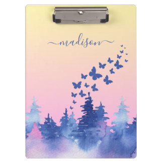 Porte-bloc Papillons de forêt ombrés jaune bleu aquarelle