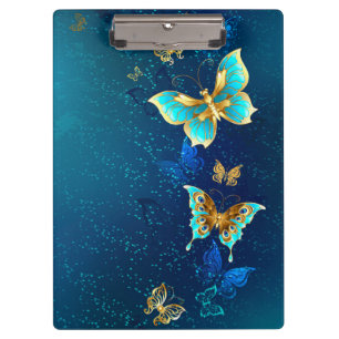 Porte-bloc Papillons d'or sur un Arrière - plan bleu