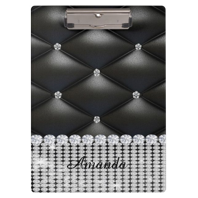 Porte-bloc parties scintillant argent noir monogramme (Devant)
