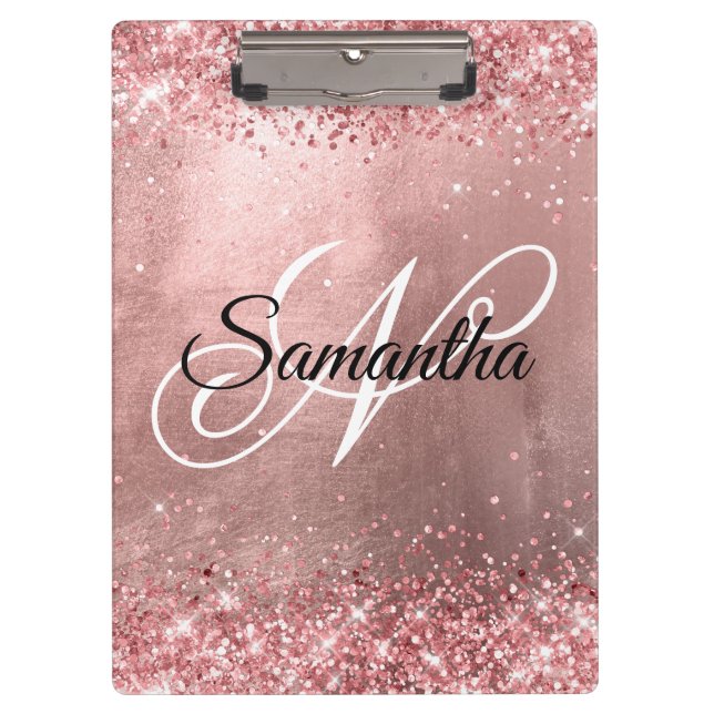 Porte-bloc Parties scintillant de corail rose Fancy Monogram  (Devant)