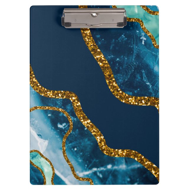 Porte-bloc Parties scintillant de la géode d'âge bleu et or (Devant)