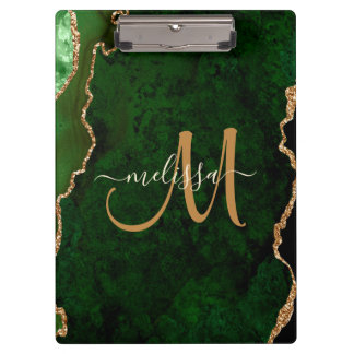 Porte-bloc Parties scintillant d'or vert chic Agate Monogramm