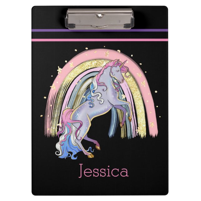 Porte-bloc Parties scintillant moderne Rainbow Unicorn (Devant)