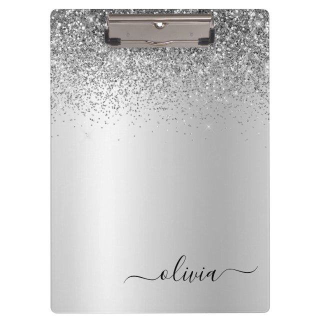 Porte-bloc Parties scintillant Monogramme Argent Sparkle Girl (Devant)