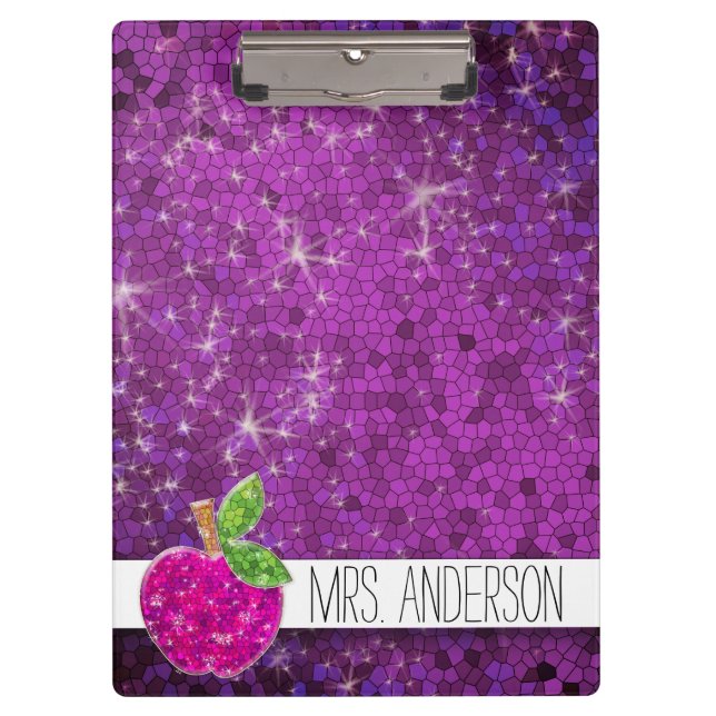 Porte-bloc Parties scintillant Purple Pink Enseignants Apple  (Devant)