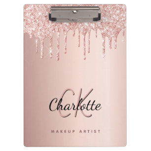 Porte-bloc parties scintillant rose or gouttes de monogramme