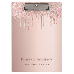 Porte-bloc parties scintillant rose or gouttes de monogramme