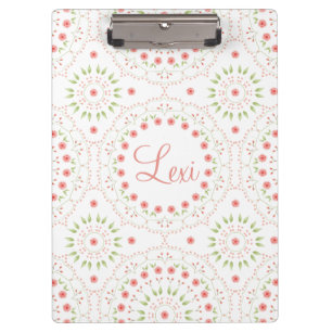 Porte-bloc Peach Floral Mandala Carte Clip Personnalisée