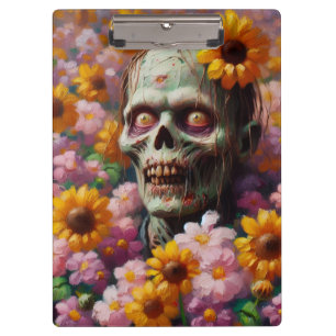 Porte-bloc Peinture à l'huile de Zombie dans le champ de fleu