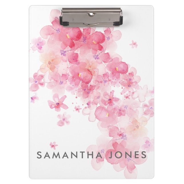 Porte-bloc Peinture Aquarelle Fleurs Rose Pastel (Devant)