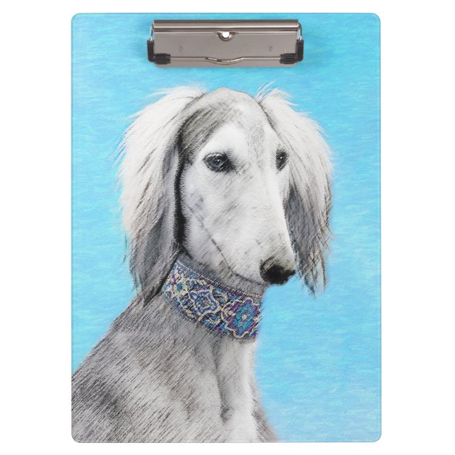 Porte-bloc Peinture de Saluki (Argent) - Joli art original de (Devant)