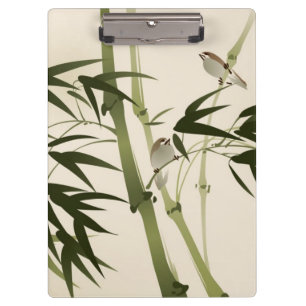 Porte-bloc Peinture orientale de style, branches en bambou