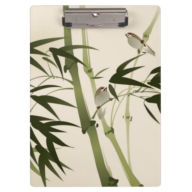 Porte-bloc Peinture orientale de style, branches en bambou (Devant)