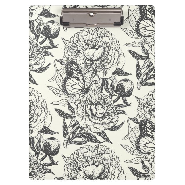 Porte-bloc Peonies et papillons bloquent l'impression, noir e (Devant)
