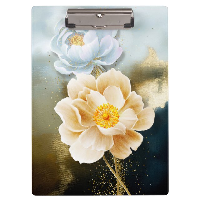 Porte-bloc Peonies et Parties scintillant d'or (Devant)