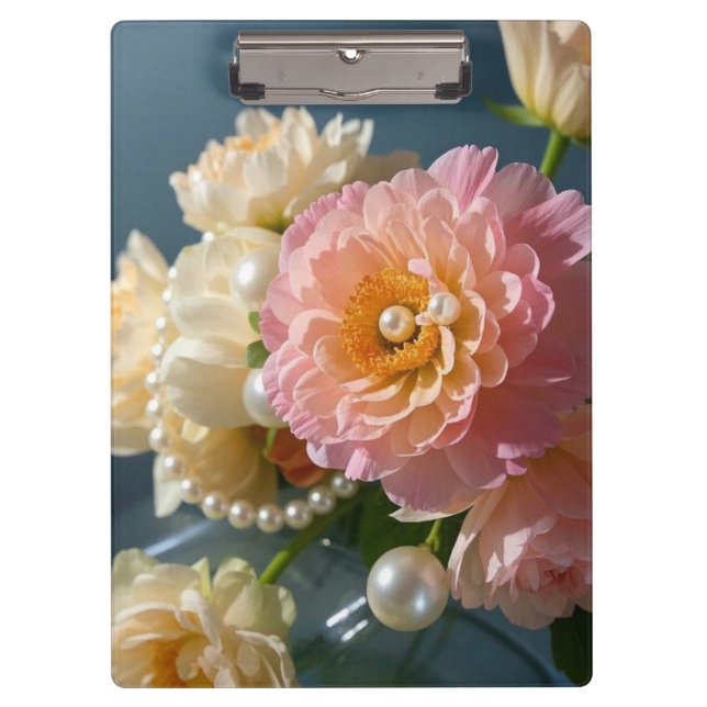 Porte-bloc Perles avec fleurs roses (Devant)