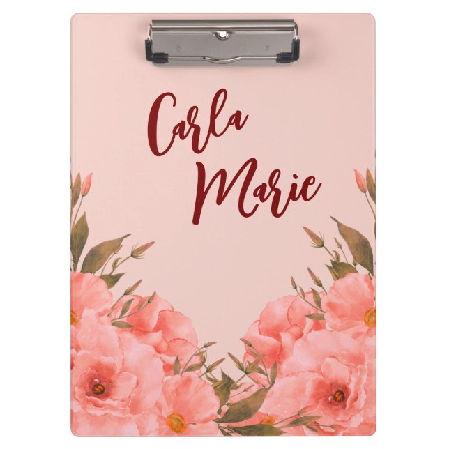 Porte-bloc Personalized Clipboard | Pink Floral Design (Devant)