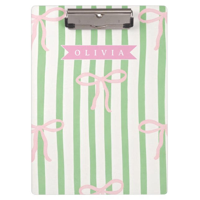 Porte-bloc Personalized Girly Coquette Green Stripe Bow (Devant)
