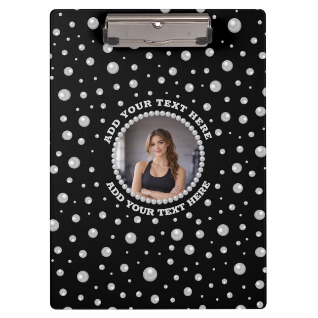 Porte-bloc Personalized Photo with Pearls Circle on Black (Devant)