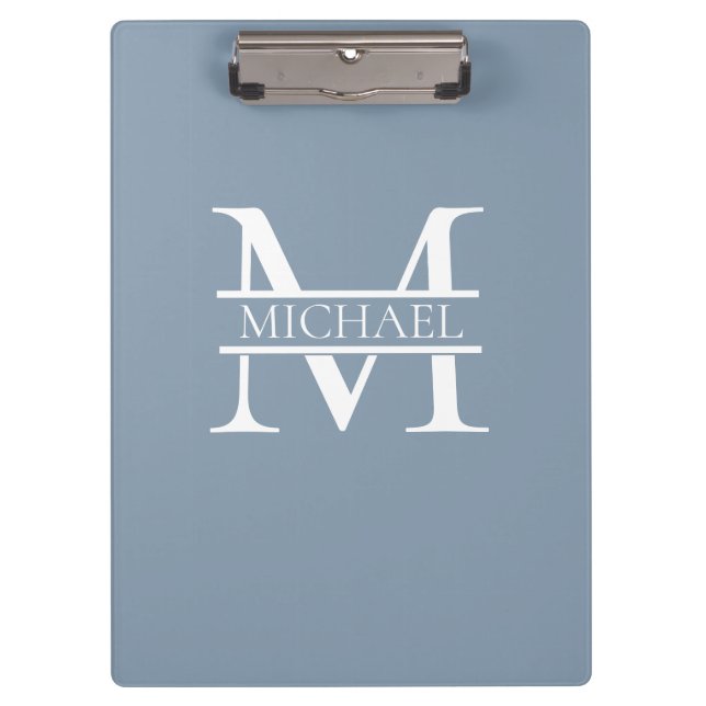 Porte-bloc Personnalisé Elegant Dusty Blue Monogramme et nom (Devant)