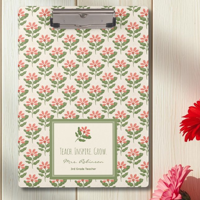 Porte-bloc personnalisé pour professeur avec fleur (Personalized Floral Teacher Clipboard | Perfect Teacher Appreciation Gift)
