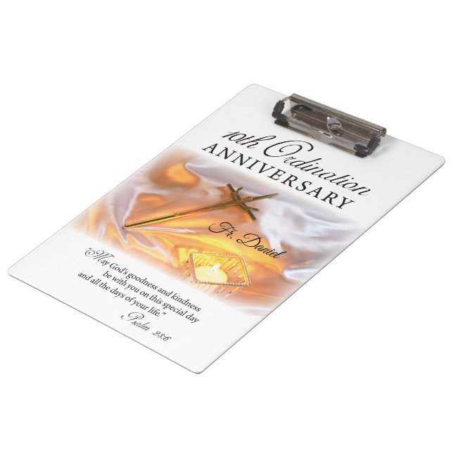 Porte-bloc Personnaliser, 10e anniversaire d'ordination, Croi (Incliné)