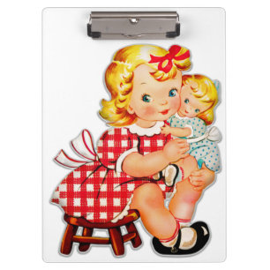 Porte-bloc Petite fille rétro vintage poupée enfant