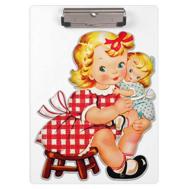 Porte-bloc Petite fille rétro vintage poupée enfant (Devant)