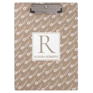 Porte-bloc Petites fleurs blanches motif et monogramme rustiq