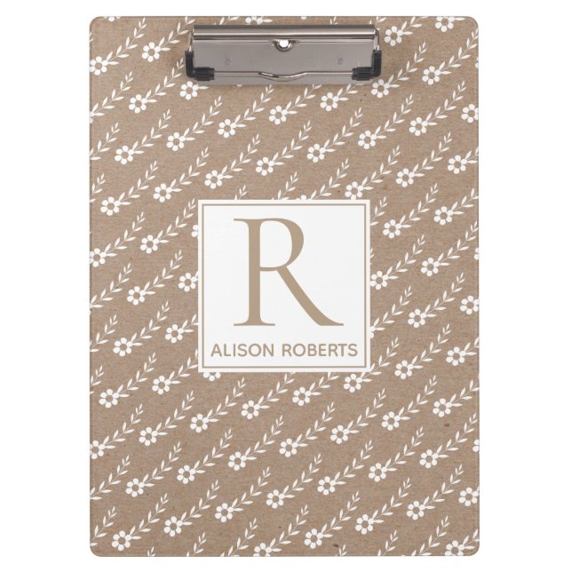 Porte-bloc Petites fleurs blanches motif et monogramme rustiq (Devant)