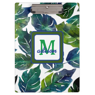 Porte-bloc Philodendron vert et bleu du feuillage Monogramme