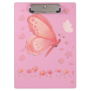 Porte-bloc Pince-notes photo mignon Papillon rose et Cœurs Cl