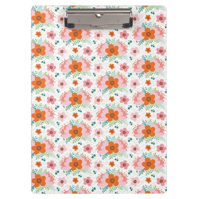 Porte-bloc Pink and orange floral bouquet patterned clipboard (Devant)