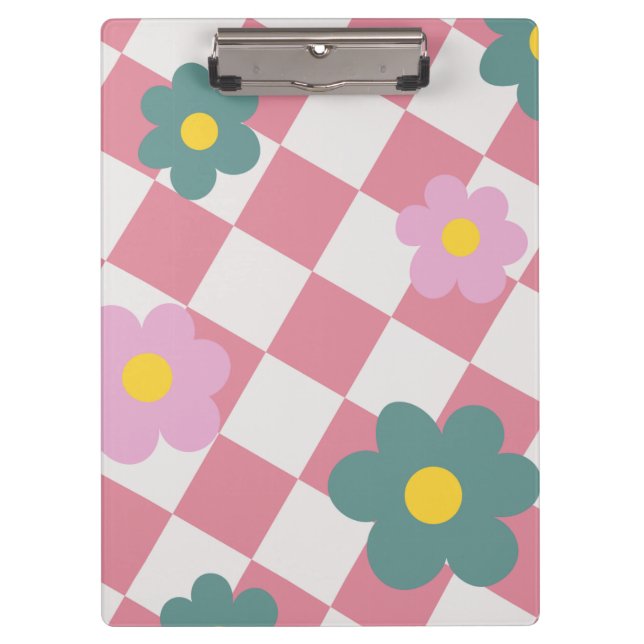 Porte-bloc Pink Gingham Floral Pattern – Retro Cute Flower  (Devant)