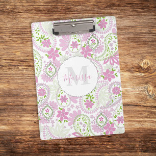 Porte-bloc Pink Girl mignonne Chic Preppy Paisley Monogramme