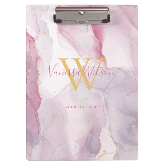 Porte-bloc Pink violet or Aquarelle Script (Devant)